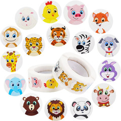 1000 Cute Animal Stickers – 1″ Diameter, 2 Rolls, 16 Designs