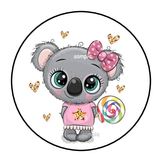30 CUTE KOALA BEAR AND LOLLIPOP STICKERS ENVELOPE SEALS LABELS 1.5″ ROUND HEARTS