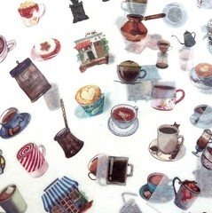 Coffee Drink Washi Paper Stickers 6 Sheets Scrapbooking Planners Journaling