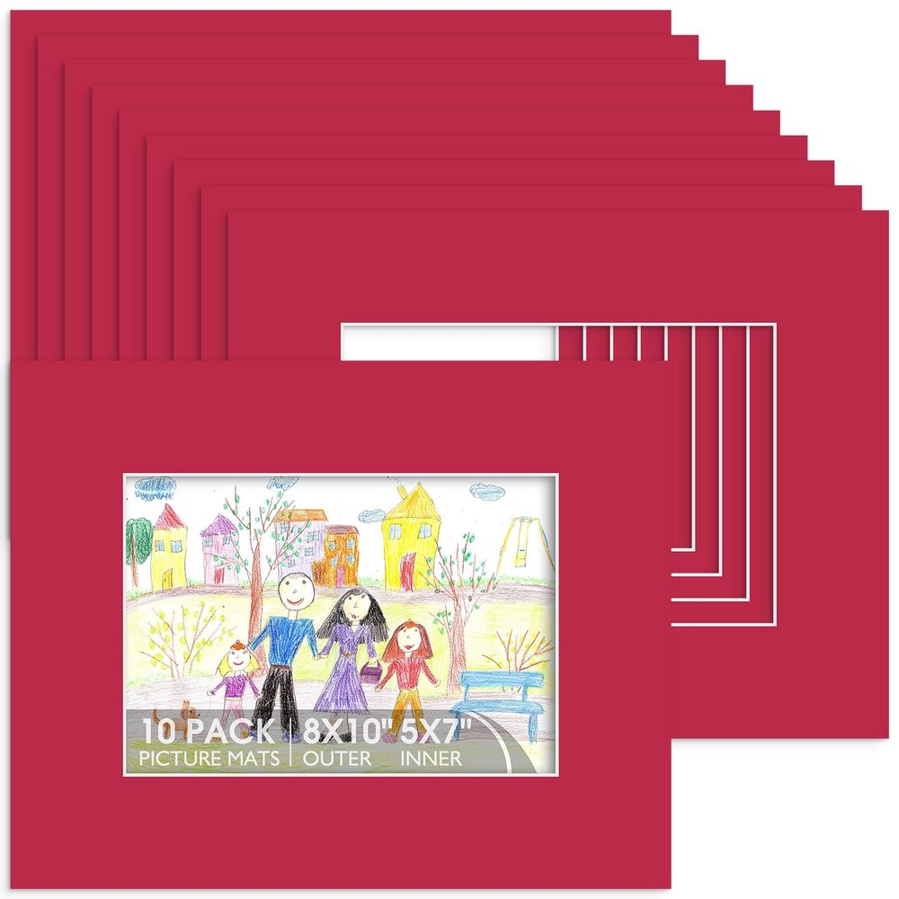 , 10 Pack Picture Frame Mats, 8×10 China Red Mattes with Core Bevel Cut 4.5×6…