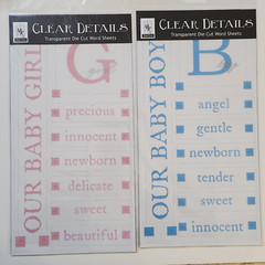 NEW Lot 2 Magic Scraps Clear Details BABY BOY GIRL Transparent Die Word Sheets-G