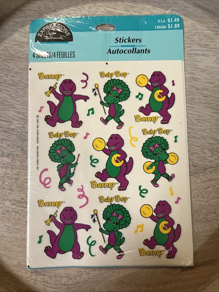 Vintage Hallmark Barney The Dinosaur Stickers Baby Bop Band 90s Music Y2K