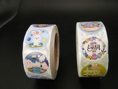 2 Rolls of 500 Easter Egg Stickers Round 1″ Pastel Bunnies Happy Easter Design
