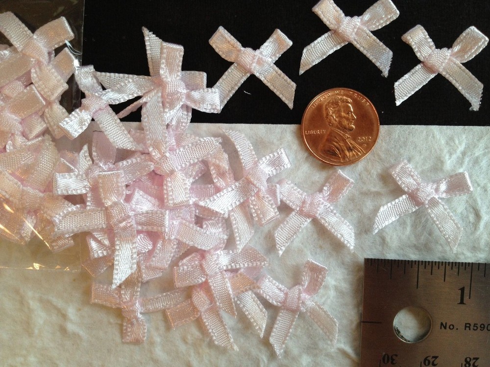 50 Bows Pink Satin bow Baby Girl Shower Paper Piecing Scrapbooks Valentines card