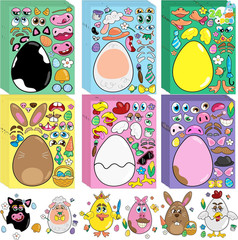 24 PCS Easter Match Make a Face Stickers – Chick Bunny Sheep Egg Pattern