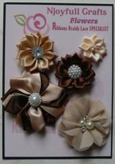 CHAMPAGNE LATTE BROWN 5 Flower Mix Organza Satin Handmade 25-60mm NJC HMI-1