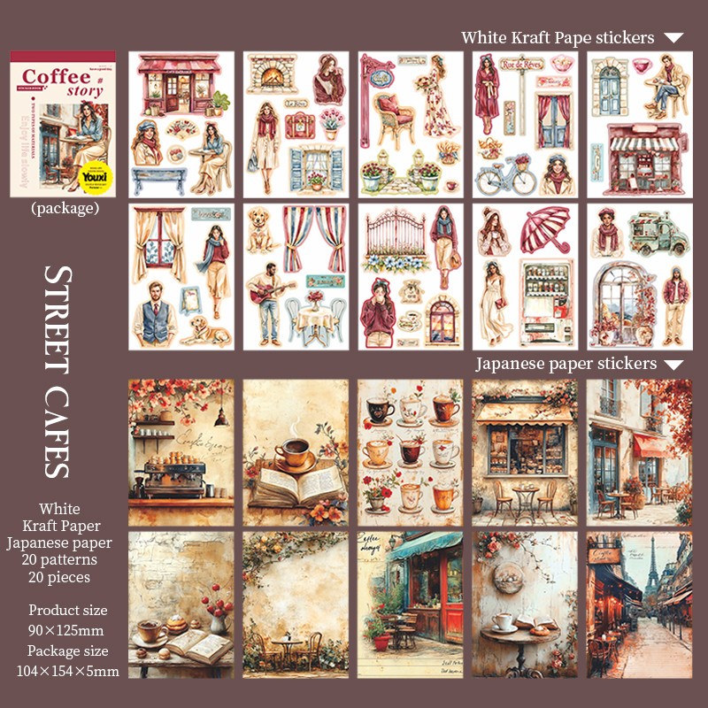 20 Sheets Coffee Girls Paper Stickers Journaling Planner Card Scrapbooking Craft