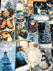 #26 – 150+pcs Blue Christmas JUNK JOURNAL 3D Kit with REAL EPHEMERA Mixed Media