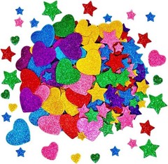 260 Pieces Colorful Glitter Foam Stickers Self Adhesive Stars Mini Heart Shap…