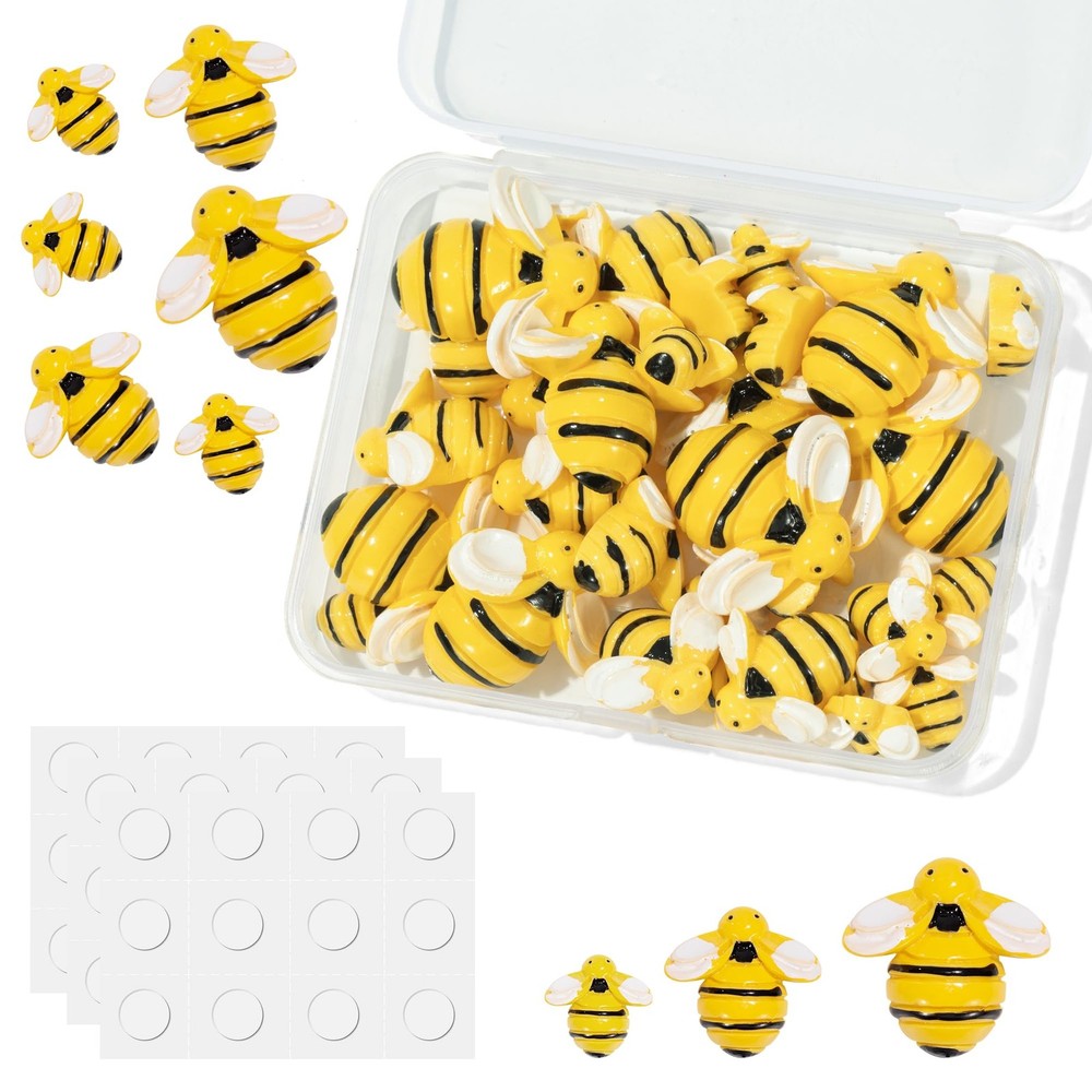 Tiny Resin Bees for Crafts,32Pcs Small Plastic 25mm, 19mm, 14mm, yellow