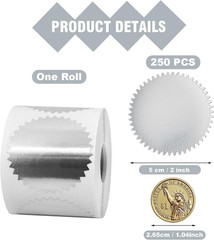 2 Inch Embossed Seals, 250 Pcs Serrated Edge Stickers, Self-Adhesive