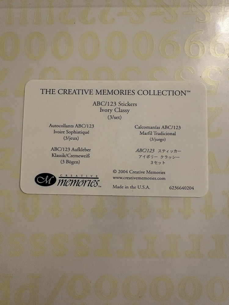 Creative Memories LARGE ABC/123 CLASSY Stickers Ivory