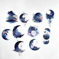 Purple Holographic Moon Stickers Collage Junk Journal Scrapbooking