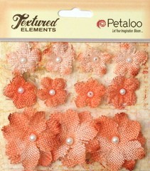 Burlap Flowers APRICOT Approx 8 @ 2cm & 3 @ 4cm across Petaloo 1208 BUR