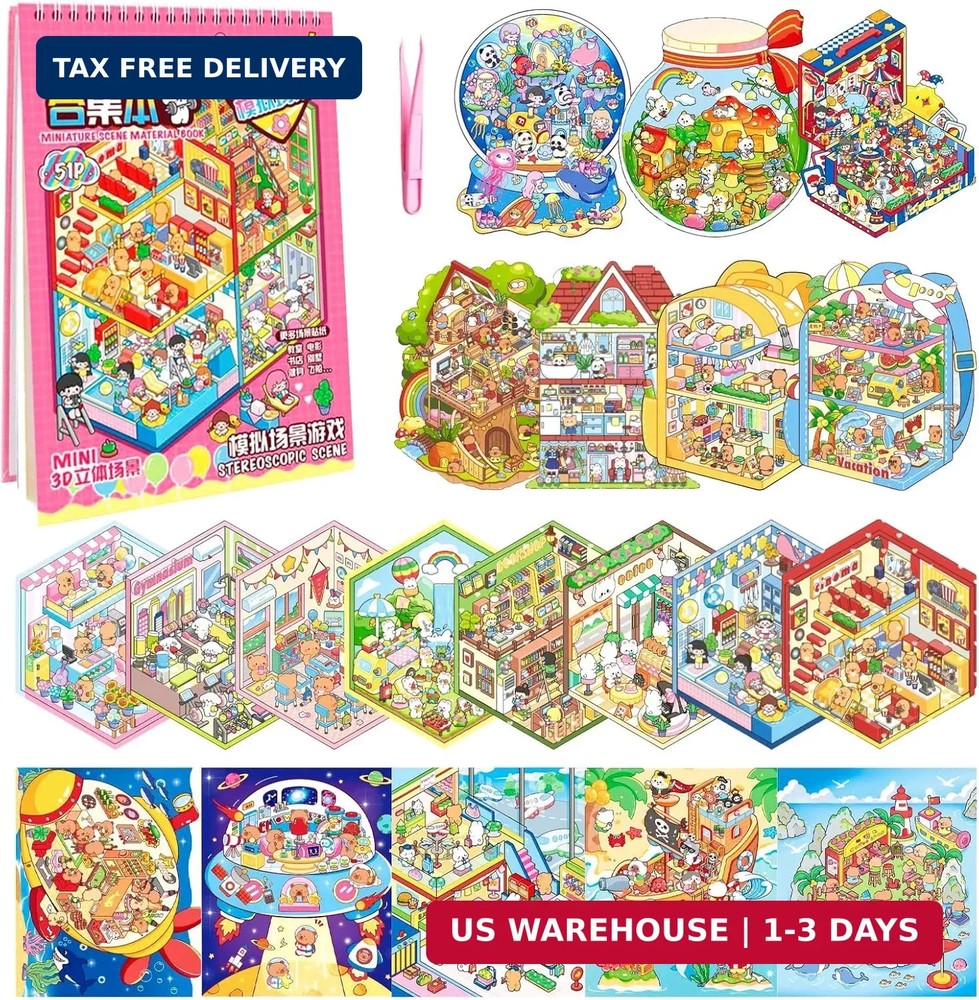 20 Sets 3D Sticker Scene Book 3D House Stickers DIY Sticker Therapy for Stickers