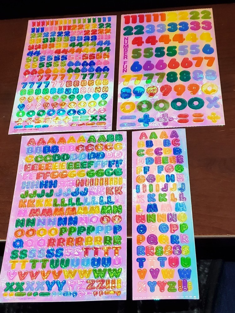 RARE Sandylion Mother of PEARL 3 Maxi 4×6.5″ 1 strip ALPHABET NUMBERS LETTERS