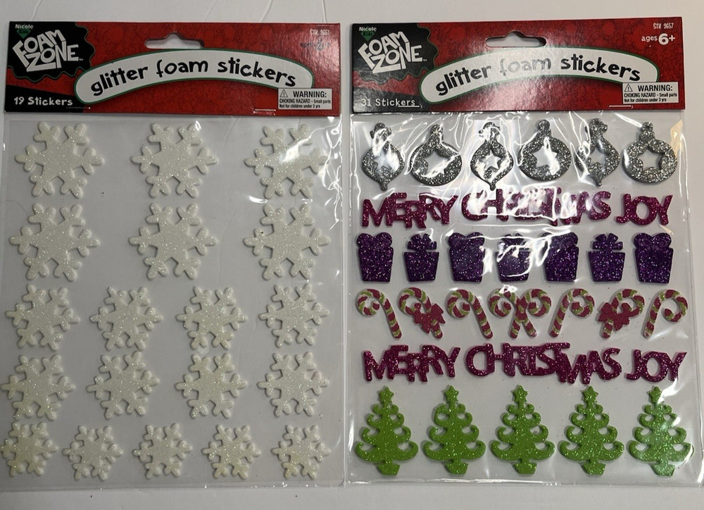 Foam Zone-Christmas Crafts Holly Glitter Foam 3D Stickers-Lot 2 Packs