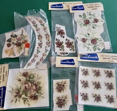 Vtg Ceramic Decals Mixed Media Water Mount Transfers Lot F Dark Floral Trim Rose