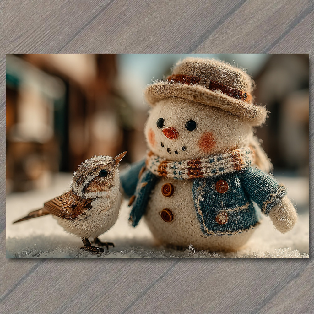 STICKER Snowman Denim Jacket Bird Friendship Winter Village Christmas Joy