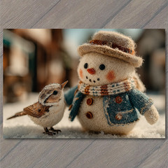 STICKER Snowman Denim Jacket Bird Friendship Winter Village Christmas Joy