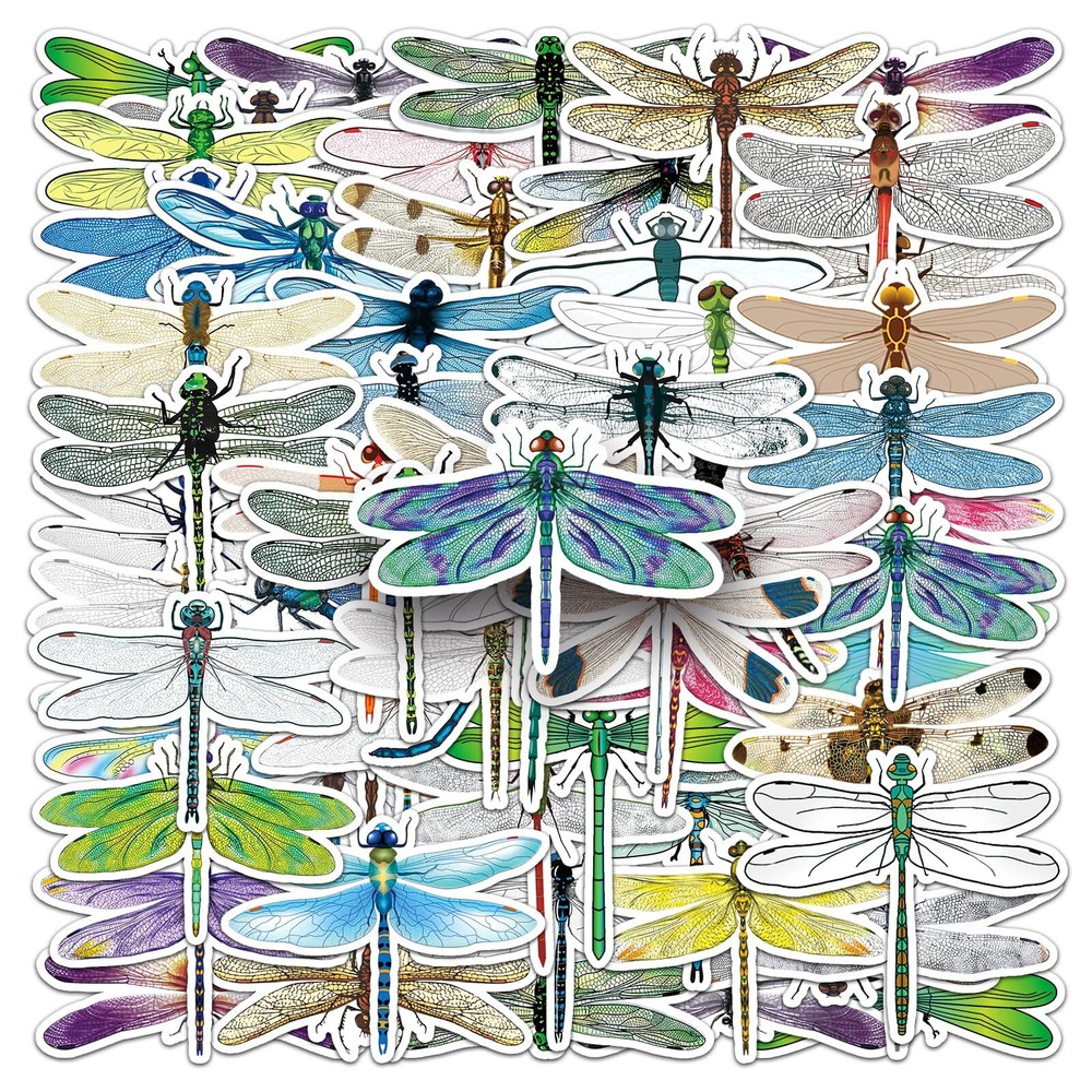 50 Pcs Dragonfly Decorative Stickers for Water Bottle Laptop Journals Luggage