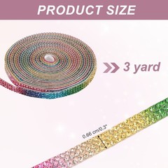 Rhinestone Ribbon 0.3″ x 3 Yard Self-Adhesive Rhinestone Strips (Rainbow)