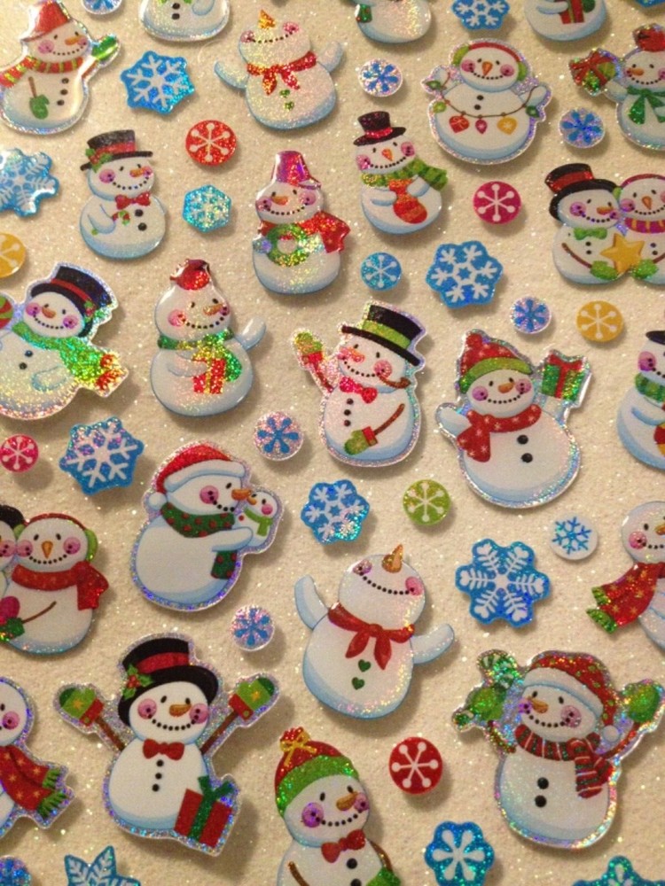 CHRISTMAS PAPER CRAFTS SNOWMEN WITH SNOWFLAKES EPOXY FOIL STICKERS