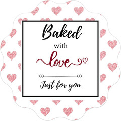 Baked with Love Stickers Roll | Scalloped Cut | Waterproof | 2 Inch | 300 Labels