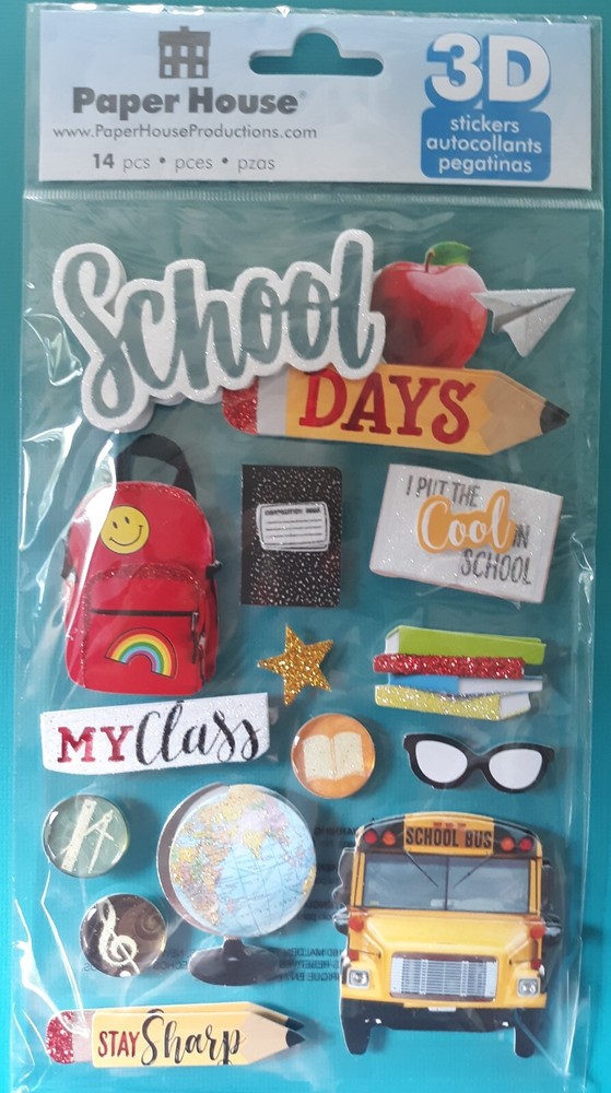 Paper House 3D School Days Stickers~ School Bus~Backpack~Globe~Books