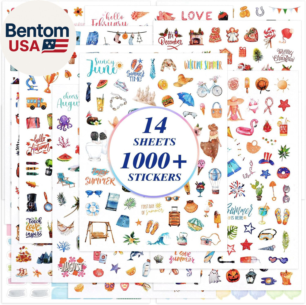 Planner Stickers with Glittery Film, 1000+ Scrapbook Stickers for Calendar Seaso