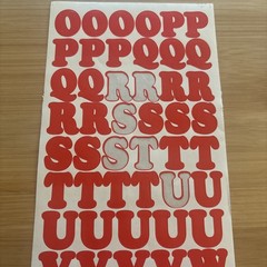 Vtg Red Alphabet Stickers 4 Sheets Used Capital Lower Case Numbers Exclamation