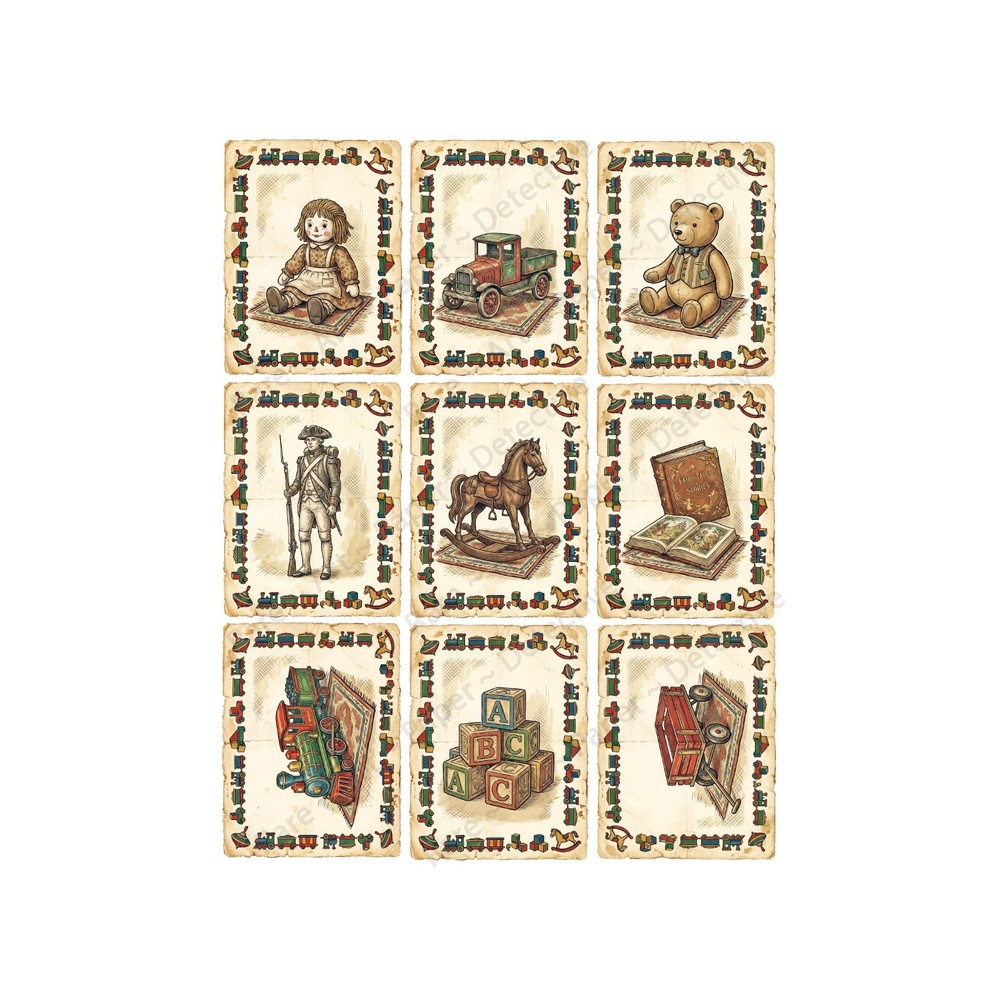 Child Toy Box Sticker Tags and Junk Journal & Collage Old World Style, 1568