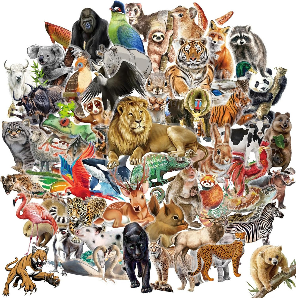 100 Pcs Transparent Animal Stickers – Jungle Wild Safari Zoo Theme