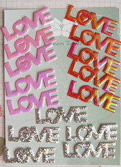 Satin LOVE Word – 5 each RED PINK SILVER – Approx 40mm x 12mm – Green Tara B
