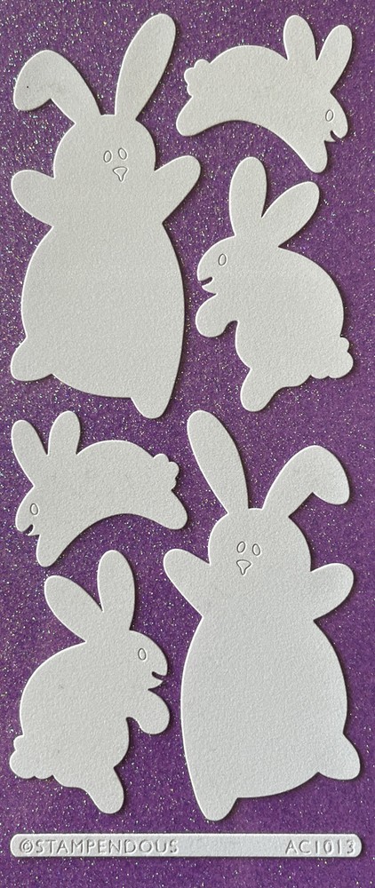 WHITE FUZZY RABBIT Stickers (6pc)Stampendous•Holiday•Easter •Bunnies•Jumping•