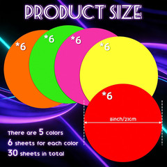 30Pcs 8 Inch Neon Colored round Stickers Glow in the Dark Self-Adhesive VBS Deca