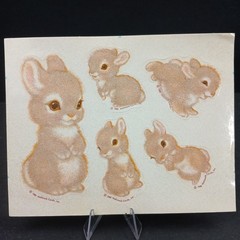 Vintage 1980s Fuzzy Flocked Stickers Baby Bunny Rabbits Hallmark Cards 1 Sheet