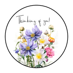 30 FLORAL THINKING OF YOU ENVELOPE SEALS STICKERS LABELS TAGS 1.5″ ROUND FLOWERS