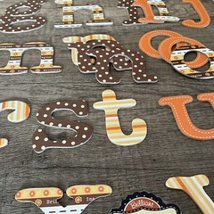 Set of 36 Chipboard Letters Autumn Orange Brown Polka Dots Stripes Scrapbooking