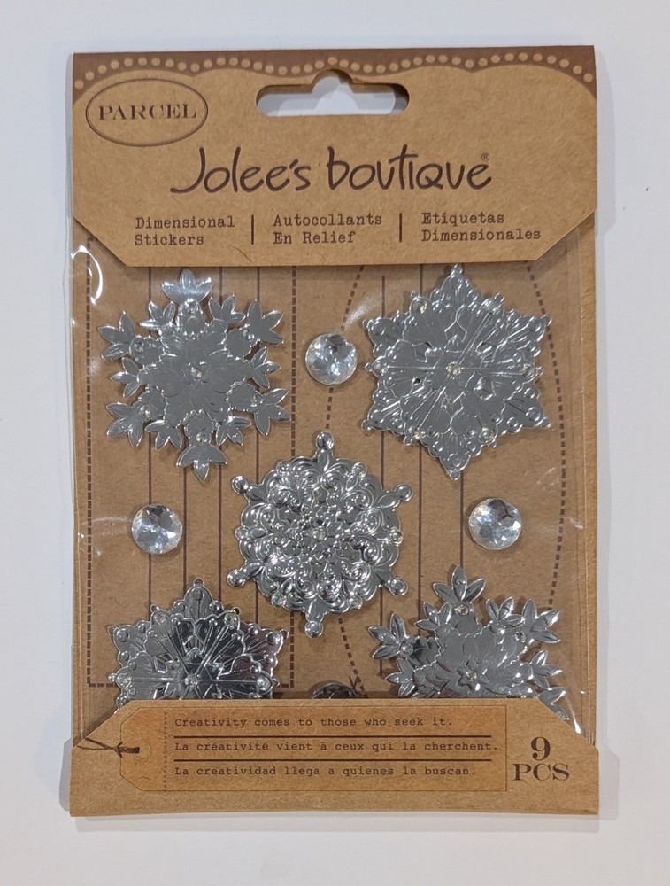 RARE Jolee’s Parcel Silver Metallic Snowflakes & Gems Scrapbooking Stickers