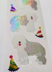 SHEEPDOG AND HATS STICKER SHEET STRIP PRISMATIC GLITTER SPARKLE MRS. GROSSMAN’S