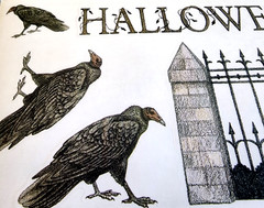 Vintage Halloween Clear Sticker 12″ Cemetery Gate Vultures NOS Tumblebeasts 2003