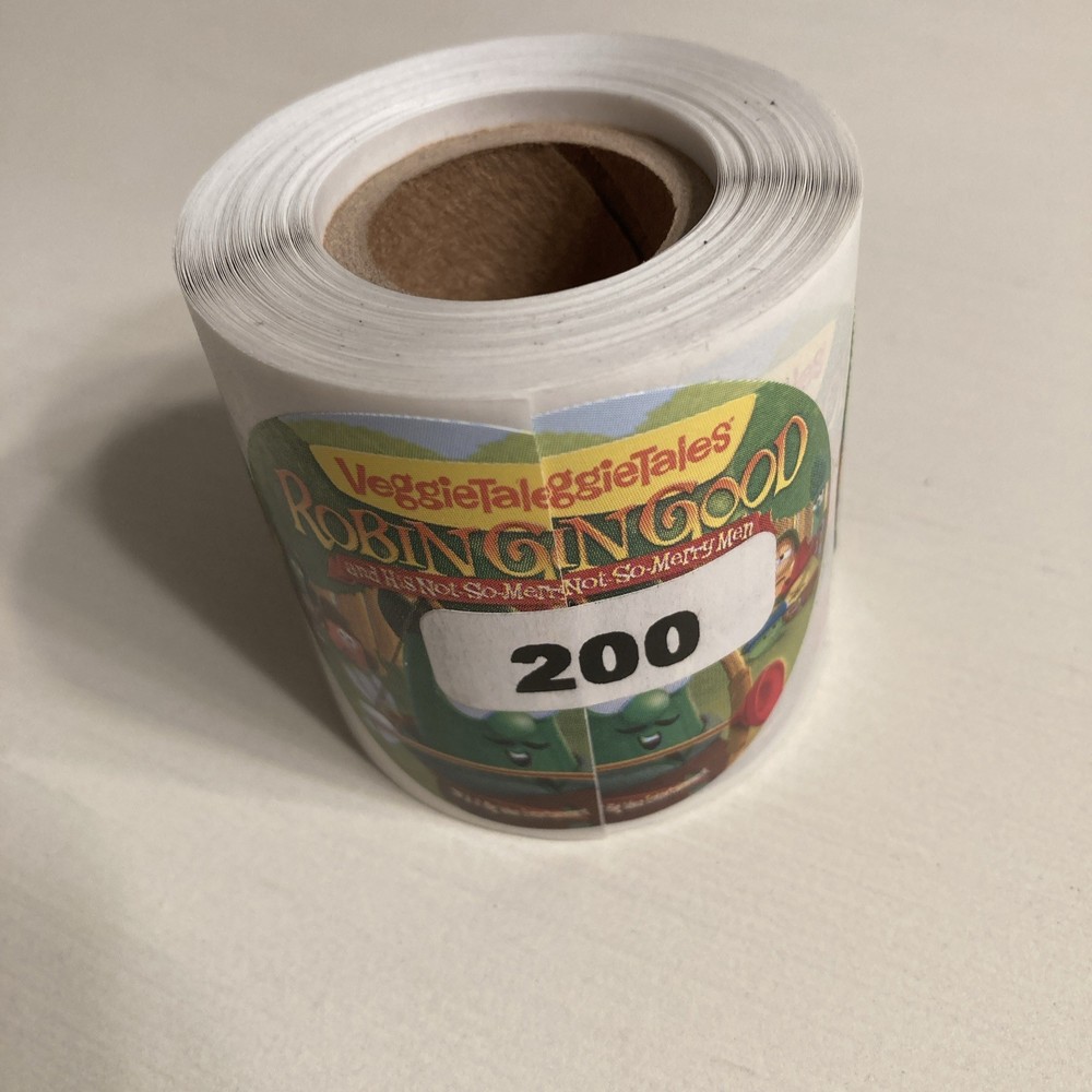 Vintage Veggie Tales Rare Roll 200 Stickers Robingood And His Not-So-Merry Men