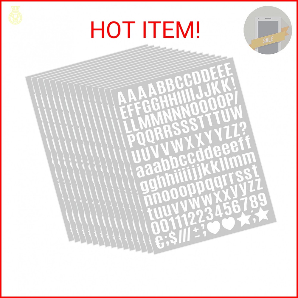 15 Sheet Small Letter Stickers – 1/2 Inch White Vinyl Self Adhesive Alphabet Num