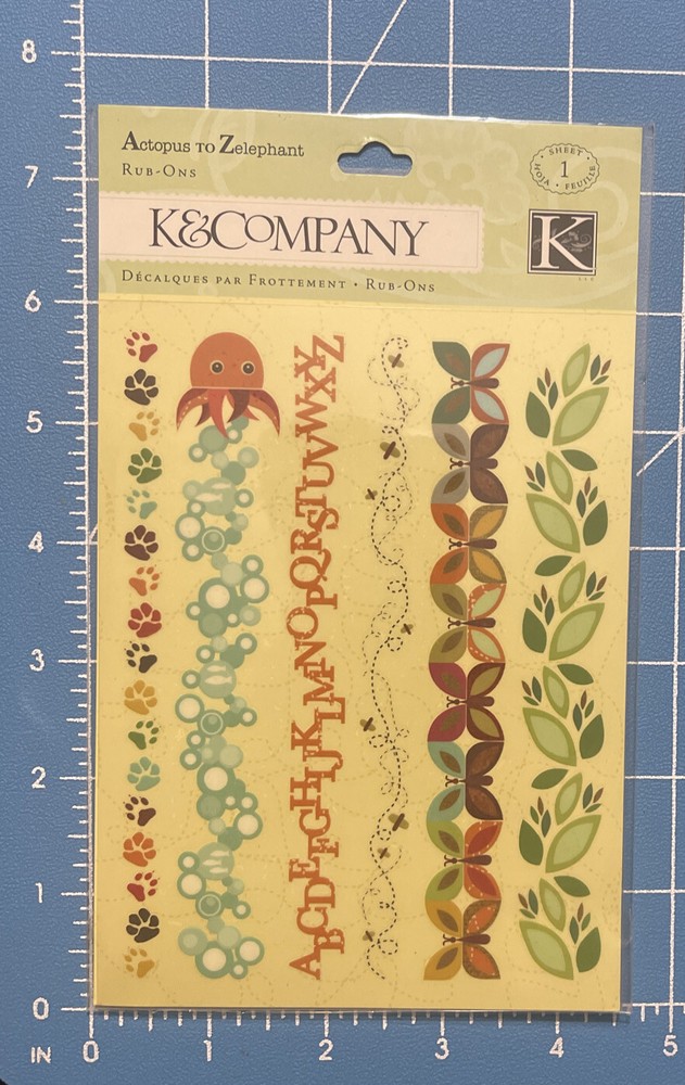 K & COMPANY Rub-Ons Actopus to Zelephant BORDERS Short Animal Theme