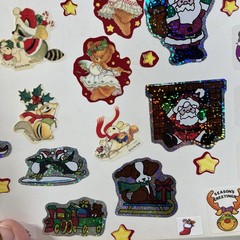 Vtg 70s 80s Sticker Book Pages Christmas Santa Puffy Big Lot USED Foil AGC J1