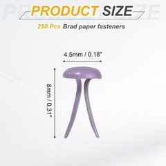 250Pcs Brads Paper Fasteners, 4.5×8 mm Metal Round Head Split Pins, Purple