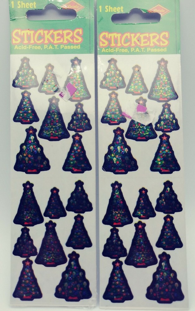 Beistle Vintage Christmas Tree Stickers Reflective NOS Lot Of 2 Holiday 1998 90s