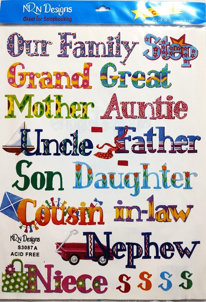 FAMILY WORDS Stickers (37pc)NRN Design•Mom•Dad•Grandma•Grandpa •Baby•Sister•Bro•