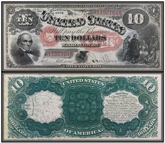 $10 Ten Dollar 1875 Legal Tender Note (US CURRENCY STICKERS) Lot Of 2